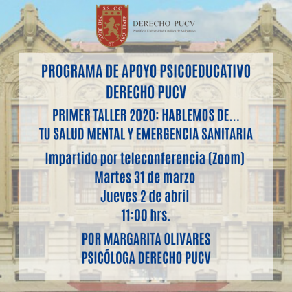 Programa de Apoyo Psicoeducativo de la Escuela de Derecho PUCV llevará a cabo su primer taller del 2020