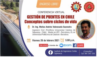 Académico de la Escuela de Ingeniería en Construcción expone sobre ciclo de vida de las estructuras viales en seminario virtual del Colegio de Ingenieros de Perú