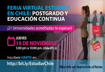 Learn Chile realizará Feria Virtual "Estudiar en Chile: Postgrado y Educación Continua"