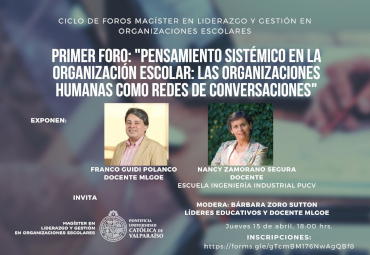 Magíster en Liderazgo y Gestión en Organizaciones Escolares invitan a Foro