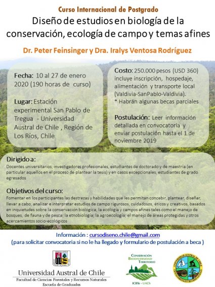 Curso internacional de postgrado: “Diseño de estudios en biología de la conservación, ecología de campo y temas afines”