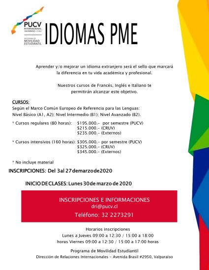 Inscripciones para cursos de idiomas PME: primer semestre 2020