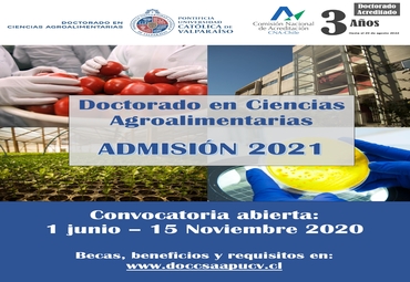 Programa Doctoral en Ciencias Agroalimentarias de la Pontificia Universidad Católica de Valparaíso abrió convocatoria 2021 con posibilidad de optar a becas