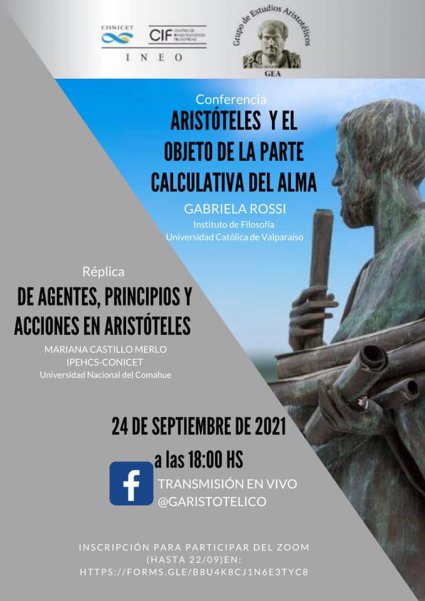 Conferencia "Aristóteles y el objeto de la parte calculativa del alma"
