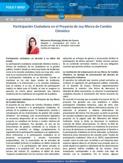 Investigadora del CDM, Monserrat Madariaga, publica Policy Brief en el Observatorio Ley de Cambio Climático de la U. de Chile